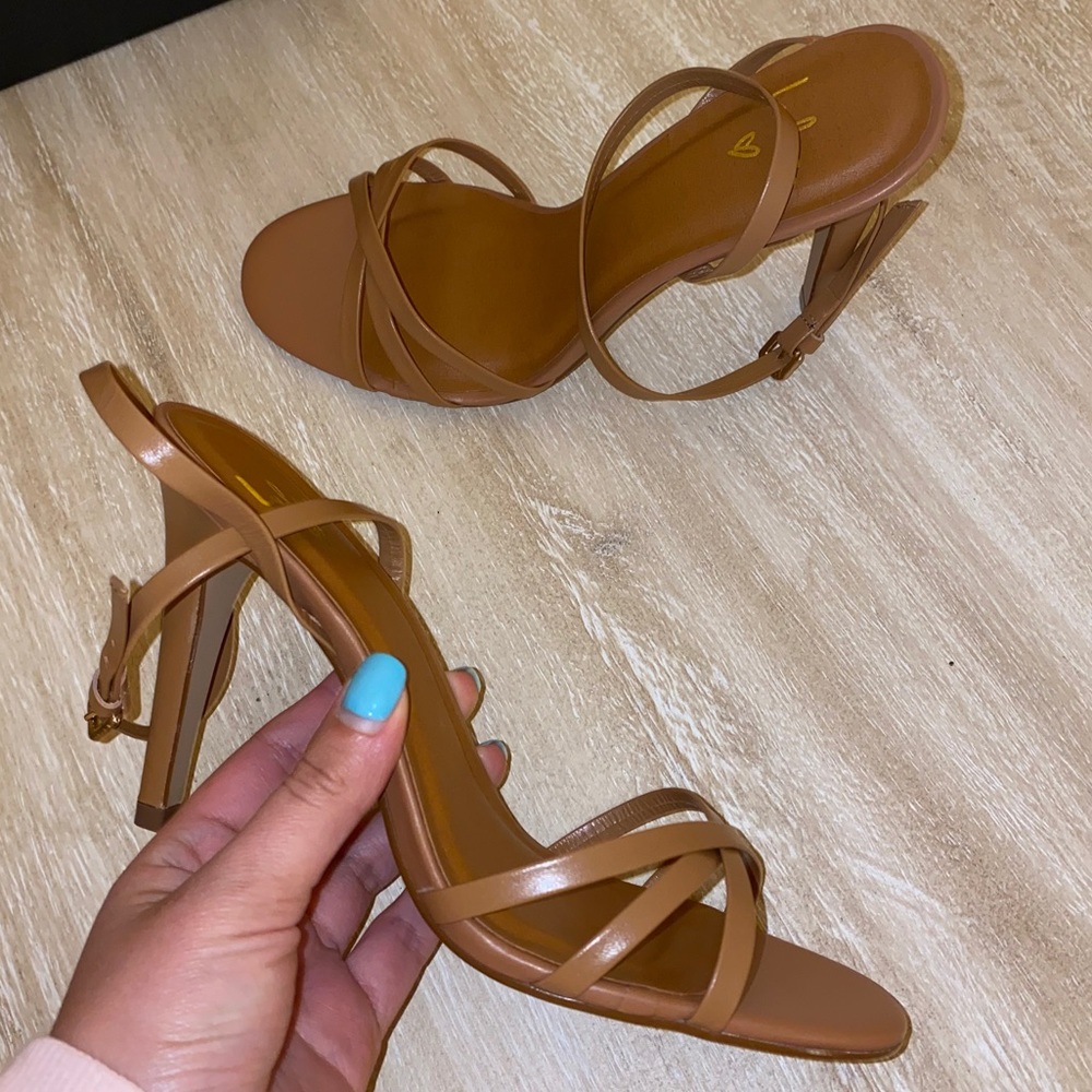 Cognac Nappa Leather Strappy High Heel Sandals